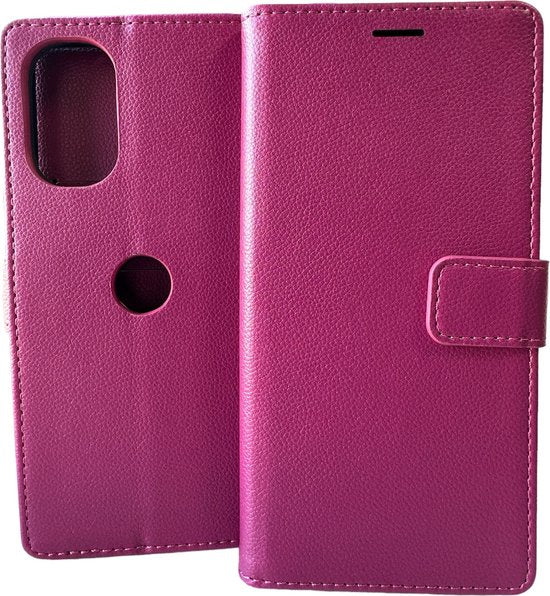 Motorola Moto G62 5G Hoesjes – Portemonnee Bookcase – Pasjeshouder – 2x Gehard Glas – Roze-Ilumina Benelux