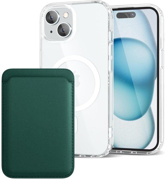 iPhone 15 Plus Hoesjes – Anti-shock Backcover met MagSafe – Magnetische Pasjeshouder – Groen-Ilumina Benelux