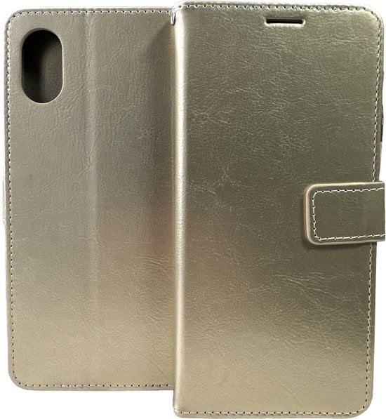 Portemonnee BookCase Hoesje + 2 Pack Screenprotector Glas Geschikt voor: Samsung Galaxy A03 Core -goud