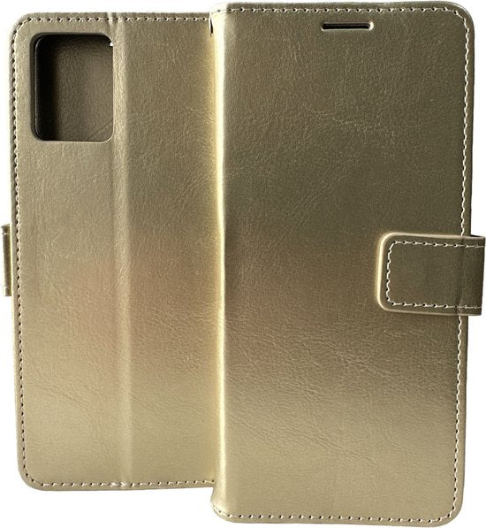 Motorola Moto G13 Hoesjes – Portemonnee Bookcase – Magneetsluiting – 2 Pack Screenprotector Gehard Glas – Goud