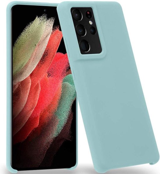 Samsung Galaxy S21 Ultra Hoesjes – Liquid Siliconen Backcover – Soft Touch Flexibel – Inclusief Screenprotector – Mist Blauw-Ilumina Benelux