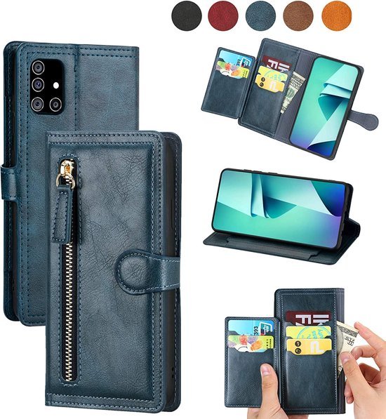Samsung Galaxy A13 5G Hoesjes – Vintage Portemonnee Hoes – Pasjeshouder – Magneetsluiting – Blauw-Ilumina Benelux