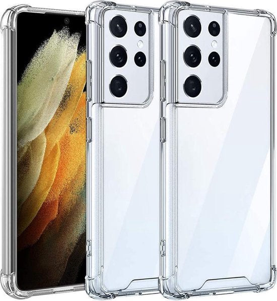 Samsung Galaxy S21 Ultra Hoesjes – Siliconen Backcover – Schokbestendig Bumper – Transparant + 3x Screenprotector-Ilumina Benelux
