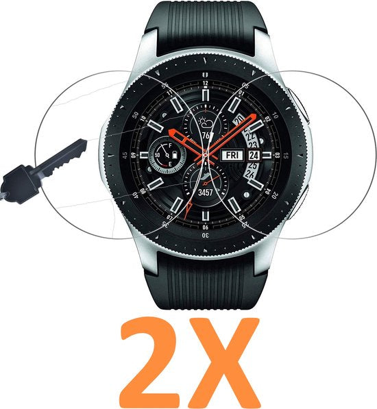 Screenprotector – Geschikt voor Samsung Galaxy Watch/Gear S3 46mm – Gehard Glas 9H – Bubbelvrij – 2 Stuks – Transparant-Smartwatchscreenprotector-Ilumina Benelux