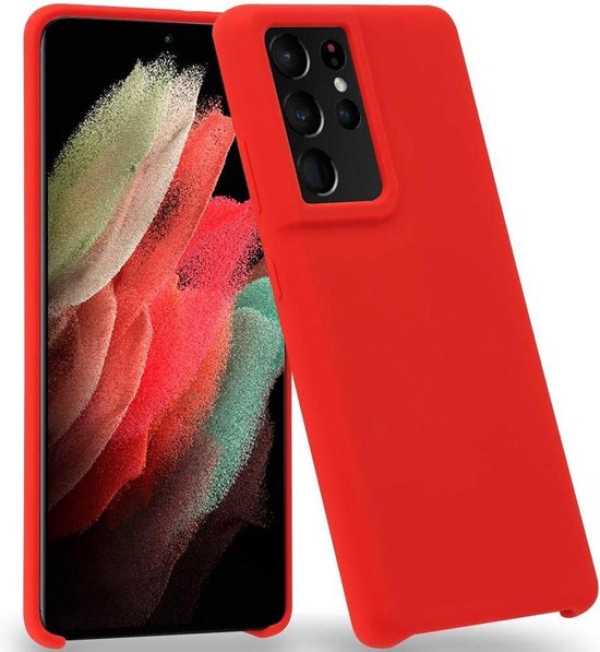Samsung Galaxy S21 Ultra Hoesjes – Liquid Siliconen Backcover – Soft Touch Flexibel – Inclusief Screenprotector – Rood-Ilumina Benelux
