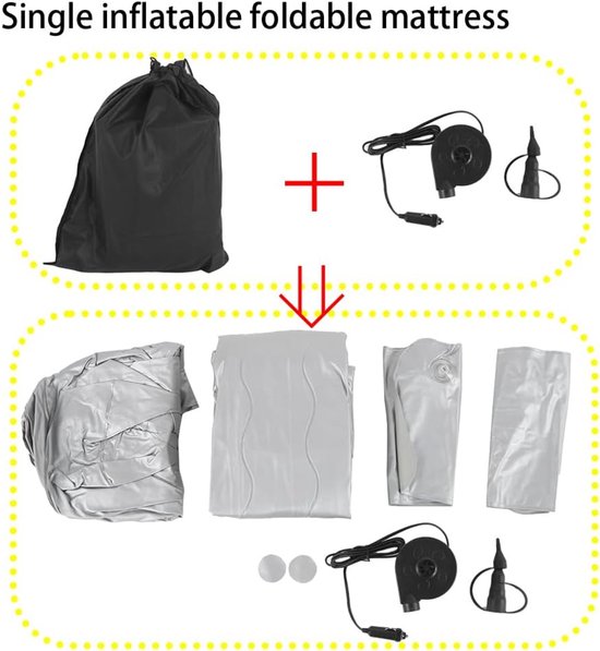 Auto luchtbed – Opblaasbaar achterbank matras – Incl. kussens – Ideaal voor reizen & camping – Grijs