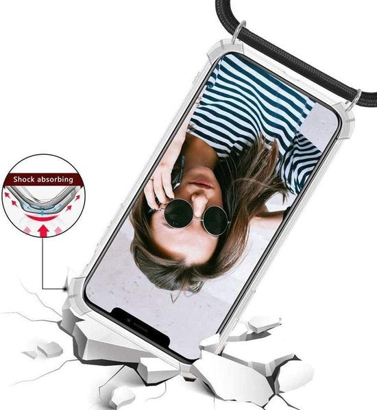 Samsung Galaxy A22 4G Hoesjes – Backcover met koord – Schokbestendig – Schouder- en nekriem – Zwart
