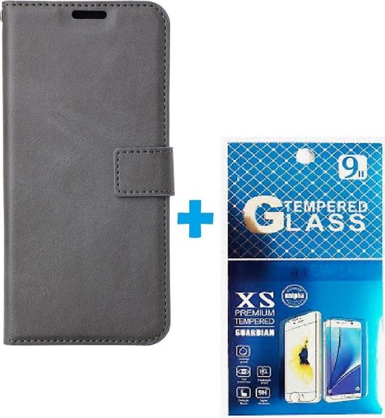 Portemonnee Hoesje - 2 Pack Screenprotector Geschikt voor: Samsung Galaxy A03S - grijs