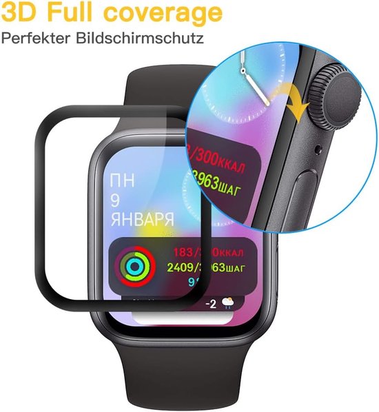 Screenprotector Geschikt voor: Apple Watch 44mm serie 6/SE/5/4 - ultraheldere beschermfolie van gehard glas - 3D volledige dekking, 9H hardheid - bubbelvrij - 2 stuks