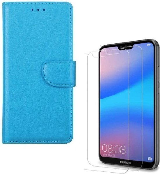 Huawei P20 Lite (2018) Hoesjes – Portemonnee Backcover – Pasjeshouder – 2x Screenprotector – Turquoise-Ilumina Benelux