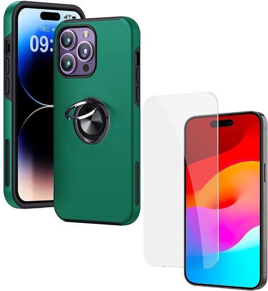 iPhone 16 Pro Hoesjes – Schokbestendige Backcover – Inclusief Gehard Glas Screenprotector – Groen-Ilumina Benelux