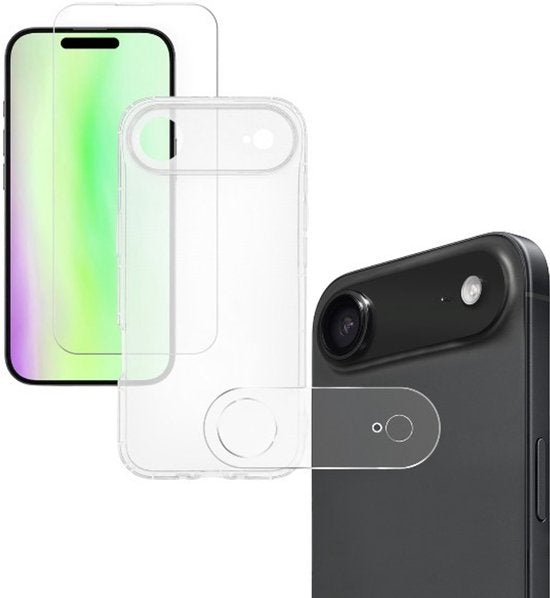 iPhone 17 Air Hoesjes – Transparante Siliconen Backcover – Screenprotector Gehard Glas 3x – Camera Lens Protector 3x-Ilumina Benelux