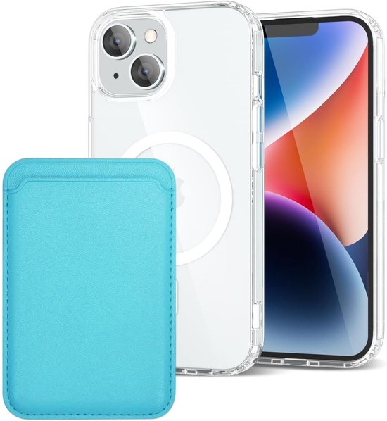 iPhone 14 Hoesjes – Anti-Shock Backcover met MagSafe – Magnetische Pasjeshouder – Lichtblauw-Ilumina Benelux