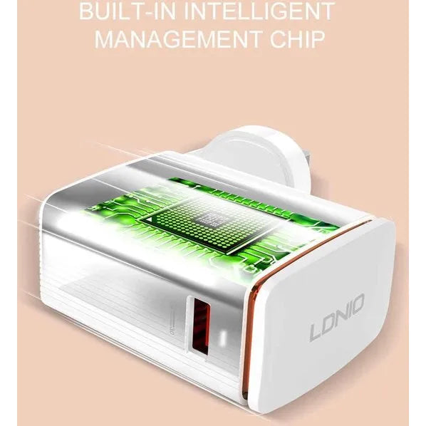 LDNIO A2203 Dual USB Oplader met Micro USB Kabel – 2.4A – EU Stekker – Wit-Ilumina Benelux