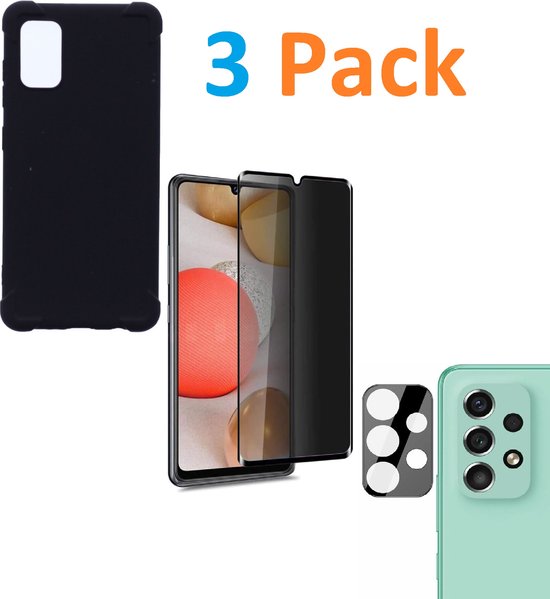 Samsung Galaxy A33 5G Hoesjes – Siliconen Backcover – Schokbestendig – Privacy Screenprotector + Camera Lens Protector – Zwart-Ilumina Benelux