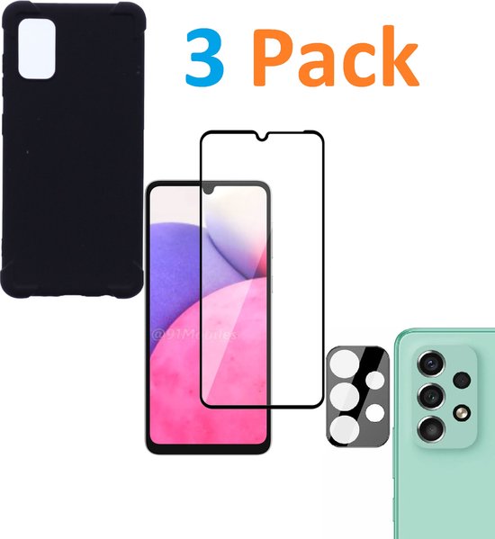 Samsung Galaxy A33 5G Hoesjes – Siliconen Backcover – Schokbestendig – Full Screenprotector + Camera Lens Protector – Zwart-Ilumina Benelux