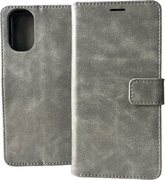 Motorola Moto E32 Hoesjes – Bookcase Portemonnee Hoes – Pasjeshouder – Magneetsluiting – Grijs