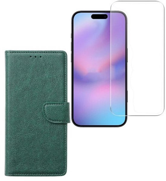 iPhone 16E Hoesjes – Bookcase – Magneetsluiting – Inclusief 2x Screenprotector – Groen-Ilumina Benelux