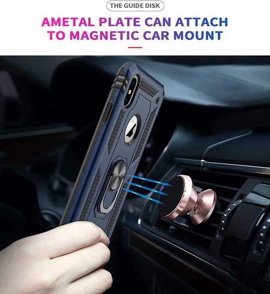 iPhone XS Max Hoesjes – Ring Armor Backcover – 360° Draaibare Kickstand – Magneet – Blauw-Ilumina Benelux