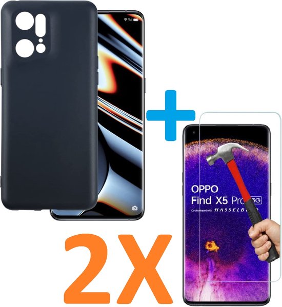 Oppo Find X5 Pro Hoesjes – Soft TPU Siliconen Backcover – Inclusief 2x Screenprotector – Schokbestendig – Zwart-Ilumina Benelux