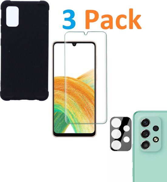 Samsung Galaxy A33 5G Hoesjes – Siliconen Backcover – Schokbestendig – Screenprotector & Camera Lens Protector – Zwart-Ilumina Benelux