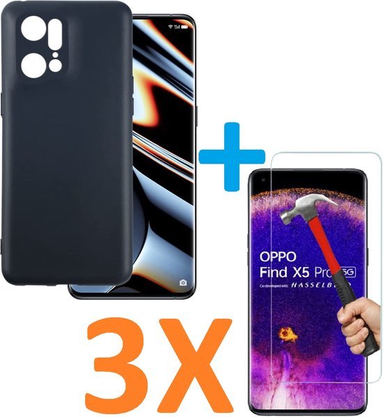 Oppo Find X5 Pro Hoesjes – Soft TPU Siliconen Backcover – Inclusief 3x Screenprotector – Zwart-Ilumina Benelux