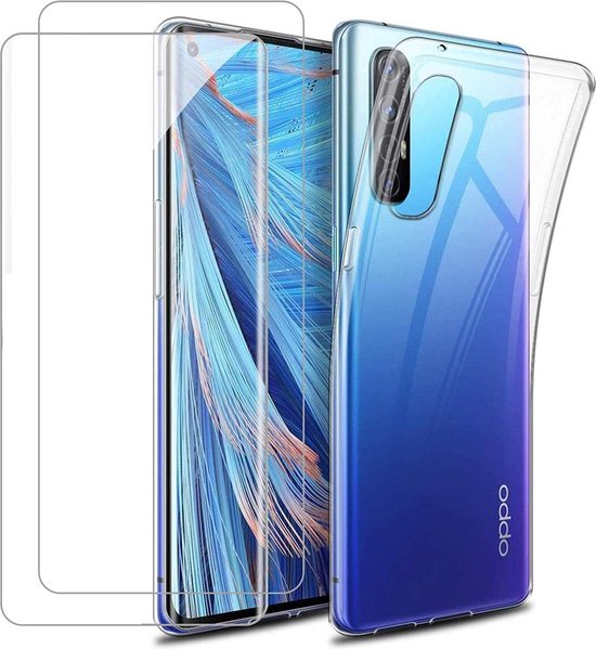 OPPO Find X2 Pro Hoesjes – Transparante Siliconen Backcover – Inclusief 2x Screenprotector Gehard Glas – Anti Kras-Ilumina Benelux