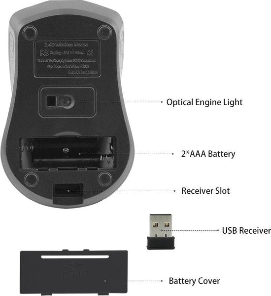 Draadloze muis – 2.4GHz USB ontvanger – 800-1200 DPI – 10 meter bereik – Compact & lichtgewicht – Zwart
