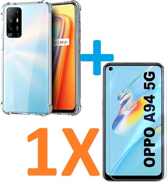 Oppo A94 5G Hoesjes – Siliconen Backcover – Schokbestendig – Transparant – Met Gehard Glas Screenprotector 1 Pack-Ilumina Benelux