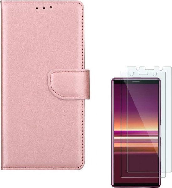 Sony Xperia 5 Hoesjes – Portemonnee Hoes – Pasjeshouder – 2x Screenprotector – Roségoud-Ilumina Benelux