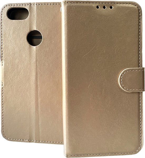 Motorola Moto E6 Play Hoesjes – Portemonnee Hoes – Bookcase – Pasjeshouder – Goud-Ilumina Benelux