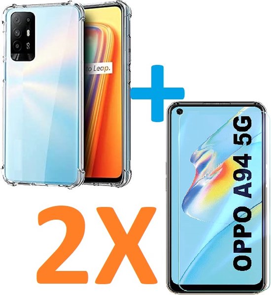 Oppo A94 5G Hoesjes – Siliconen Backcover – Schokbestendig – Transparant – 2x Screenprotector Gehard Glas-Ilumina Benelux