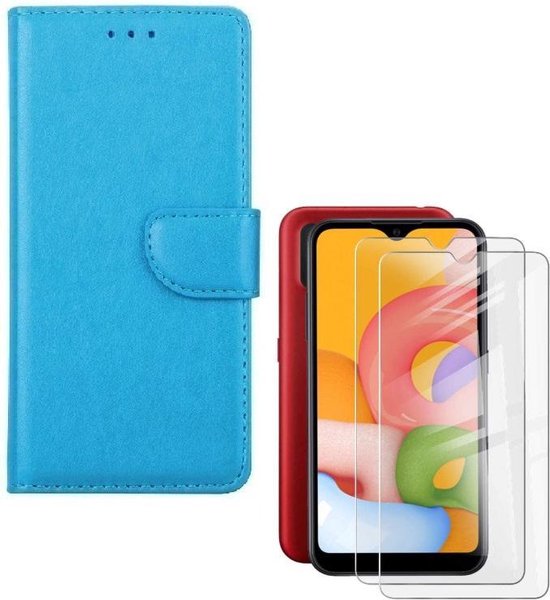 hoesje Geschikt voor: Samsung Galaxy M10 Portemonnee Turquoise met 2x Glas Screenprotector