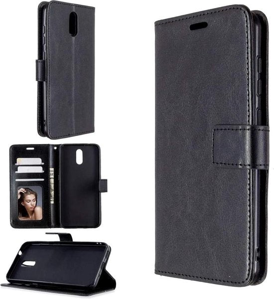 Nokia 1 Plus Hoesjes – Portemonnee Book Case – Magneetsluiting – 2x Screenprotector – Zwart-Ilumina Benelux