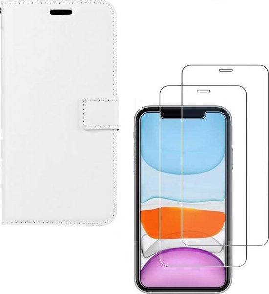 iPhone 11 Pro Max Hoesjes – Bookcase Portemonneehoes – Magneetsluiting – 2x Screenprotector Gehard Glas – Wit-Ilumina Benelux