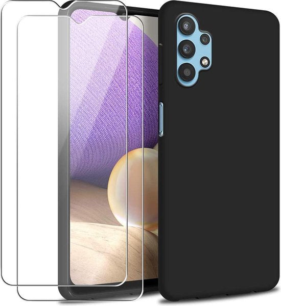 Samsung Galaxy A32 5G Hoesjes – Siliconen Backcover + 2x Screenprotector – Gehard Glas – Anti-kras – Zwart-Ilumina Benelux