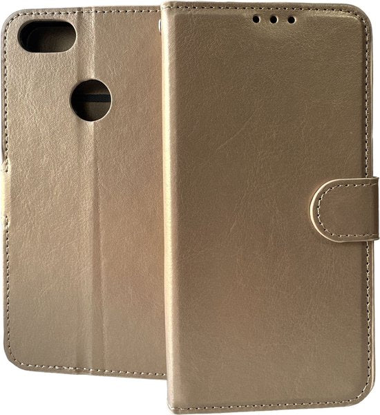 Motorola Moto E6 Play Hoesjes – Portemonnee Book Case – Pasjeshouder – Magneetsluiting – Goud-Ilumina Benelux