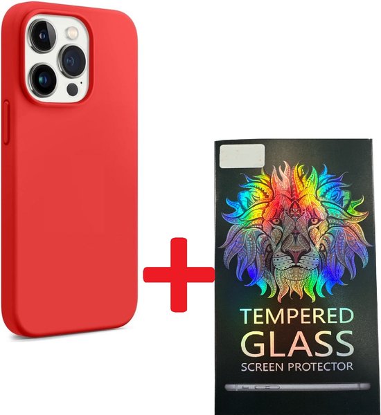 iPhone 15 Pro Max Hoesjes – Liquid Siliconen Backcover – Inclusief Screenprotector – Rood-Ilumina Benelux