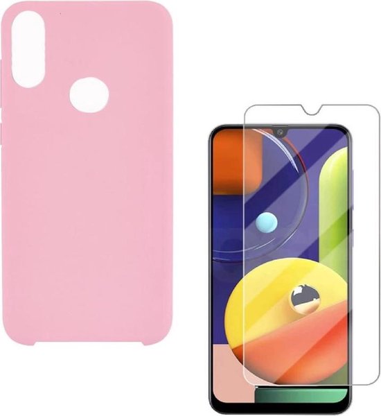 Liquid Silicone hoesje Geschikt voor: Samsung Galaxy A20S Soft Touch Flexible - LichtRoze + 1x Screenprotector