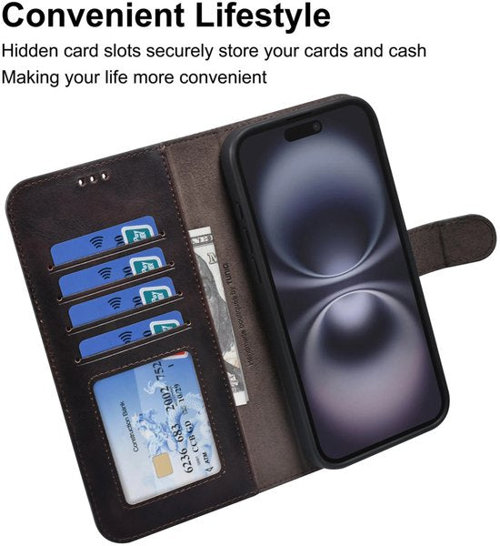 iPhone 16 Pro Max Hoesjes – 2-in-1 Portemonnee Case – Magnetisch Afneembaar – Magneetsluiting – Bruin-Ilumina Benelux