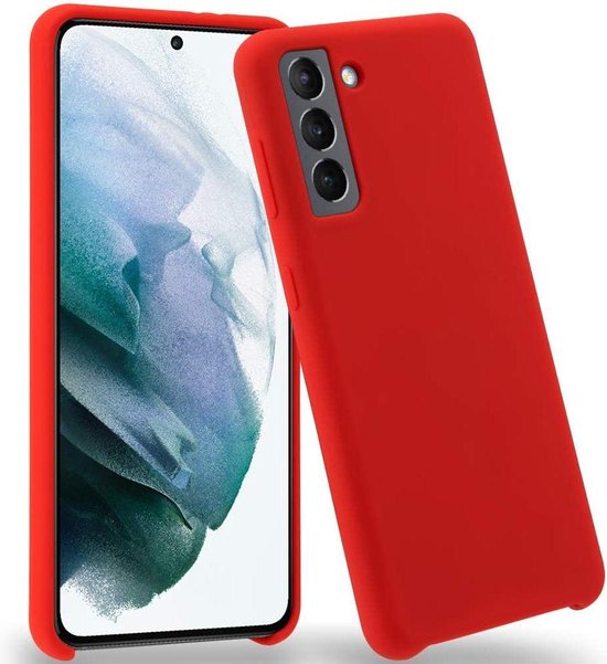Samsung Galaxy S21 Hoesjes – Liquid Siliconen Backcover – Soft Touch – Flexibel – Rood + Screenprotector-Ilumina Benelux
