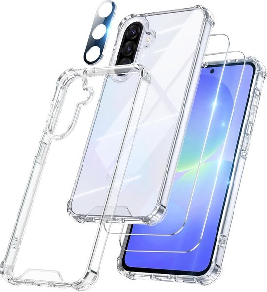 Samsung Galaxy A36 Hoesjes – Militair Schokbestendige Backcover – 2x Screenprotector + Cameralens Protector – Transparant-Ilumina Benelux