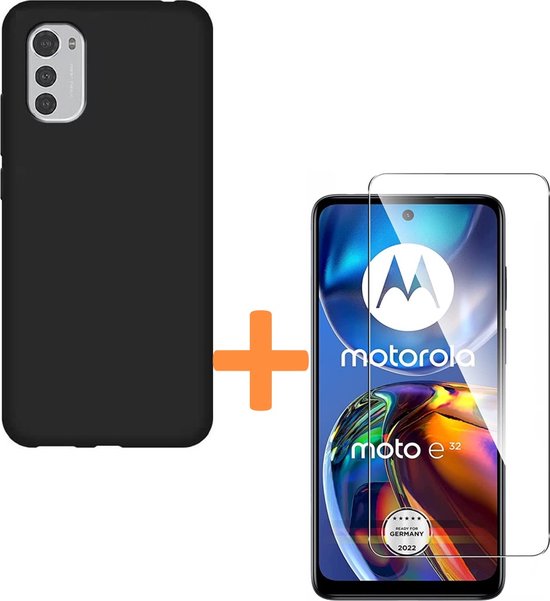 Silicone hoesje zwart met 2 Screenprotector Geschikt voor: Motorola Moto E32s / Moto E32