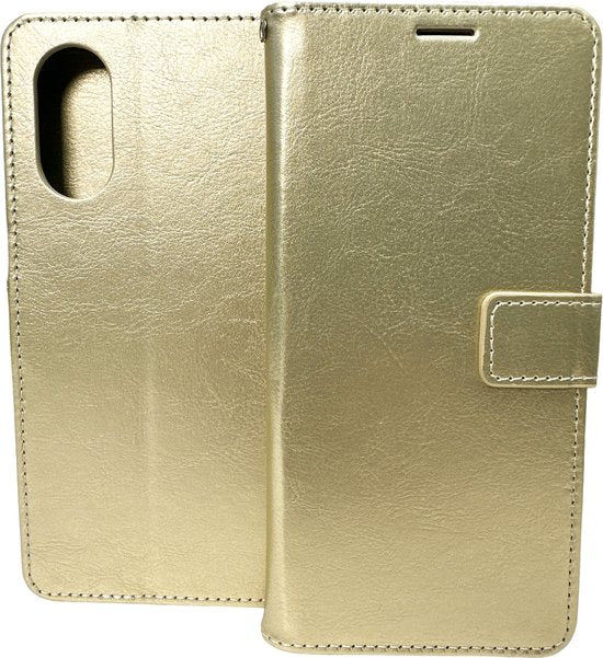 Oppo A58 5G Hoesjes – Bookcase Portemonnee Hoes – Pasjeshouder – Magneetsluiting – Goud-Ilumina Benelux