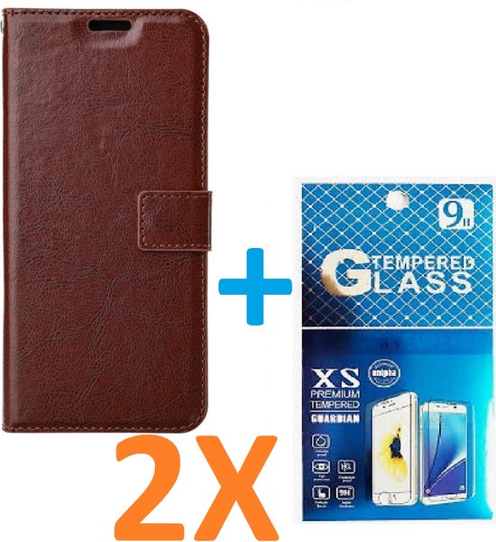 OnePlus Nord 2 5G Hoesjes – Portemonnee Book Case – Magneetsluiting – 2x Glazen Screenprotector – Bruin-Ilumina Benelux