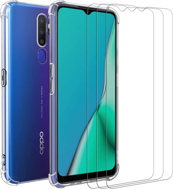 OPPO A9 2020 Hoesjes – Siliconen Backcover – Schokbestendig – 2x Gehard Glas Screenprotector – Transparant-Ilumina Benelux