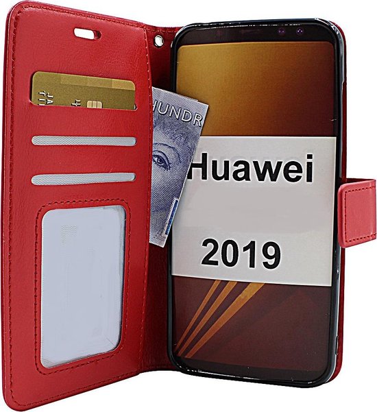 Huawei Y7 (2019) Hoesjes – Portemonnee Backcover – Pasjeshouder – 2x Screenprotector – Rood-Ilumina Benelux