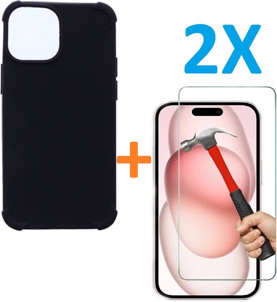 iPhone 13 Mini Hoesjes – Siliconen Backcover – Schokbestendig – Incl. 2x Gehard Glas Screenprotector – Zwart-Ilumina Benelux