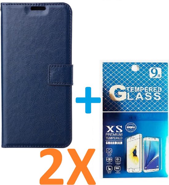 OnePlus Nord CE 5G Hoesjes – Portemonnee Book Case – Pasjeshouder – 2x Gehard Glas Screenprotector – Blauw-Ilumina Benelux