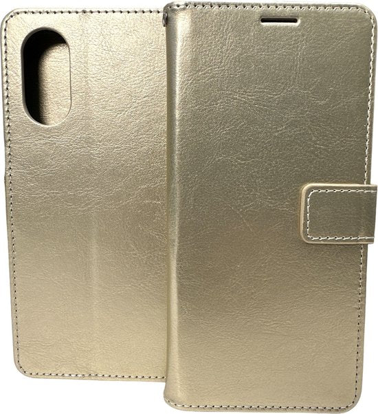 Oppo A17 Hoesjes – Portemonnee Bookcase – Pasjeshouder – Magneetsluiting – Goud-Ilumina Benelux